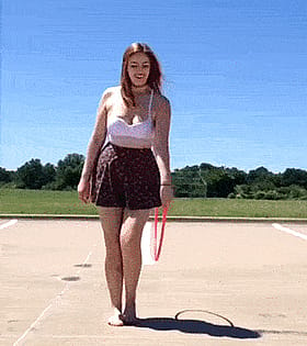 Big Tits Redhead Hula Hooping in Panties'