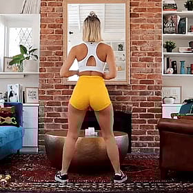 Blonde Babe in Yellow Shorts Shows Off Her Ass'