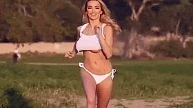 Blonde Babes with Big Tits Run in the Field'