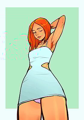 Redhead Masturbating in a Blue Dress'