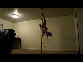 Sexy Ebony Stripper Pole Dancing in the Living Room'