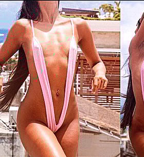 Amateur Non Nude Pussy Show: Pink Bikini Thong'