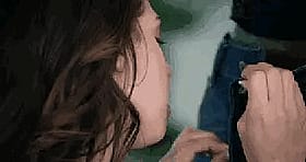 Brunette Babe Gives Amazing Blowjob to Interracial Man'
