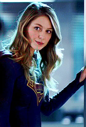 Blonde Celebrity Supergirl Melissa Benoist in a DC Comics Costume'