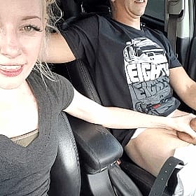 Car Exhibitionist Gets Handjob in Public'