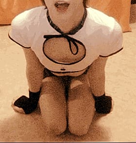 Femboy in White T-shirt and Black Gloves'