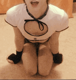 Femboy in White T-shirt and Black Gloves picture 1 of 1