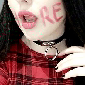 Body Art Babe: Hot Pink Choker Necklace and Red Checkered Shirt'