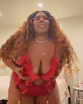 Sexy BBW Celebrity in Red Lingerie with Tits Out'
