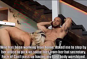 Cheating Biceps Secretary Gets Hot Blowjob from Blonde'