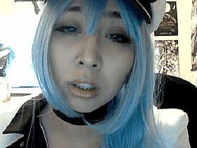 Ahegao Sexy Girl: Blue Hair, Black Choker, and Big Eyes'