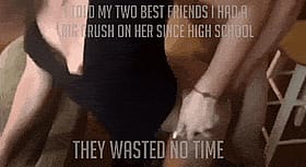 Blowjob from a Brunette Teen: Hardcore Threesome Caption'