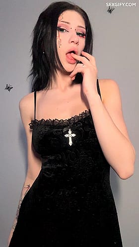 Cute 19-Year-Old Goth Girl Flashes Her Boobs