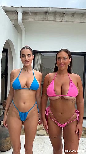 Two Busty Bikini Babes Show Off Their Big Tits Outside