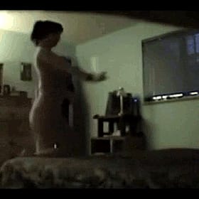 Amateur Naked Chick Playing Wii'