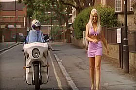 Blonde Babe in a Mini Skirt Rides a Motorcycle with Sundar Gora'