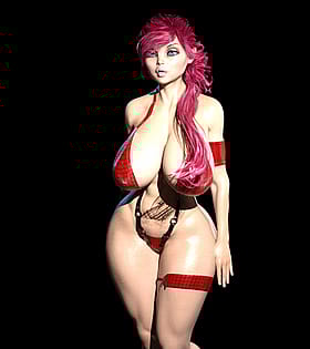 3D Anime Porn: Pink-haired Busty Babe in Red Bikini'
