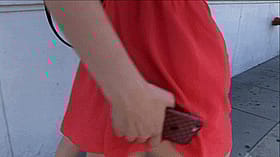 Amazing Ass Flashing in Public: Peeking in a Red Dress'