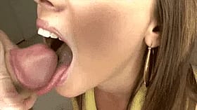 Amateur Blowjob Cumshots: Swallowing Cock in a Yellow Shirt'