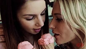 Lesbian Selfie with Wife: Pink Ice Cream and Tongue Action'