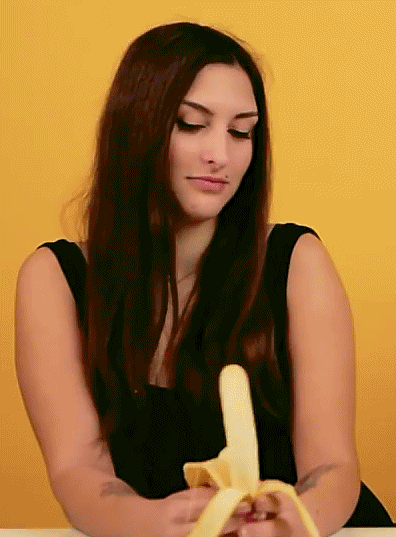 Banana-Grabbing Brunette Teen's Innocent Shy Moment picture 1 of 1