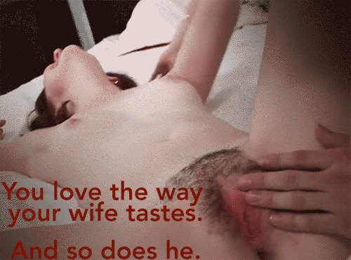 Cuckold Caption: Hotwife Gives Cunnilingus to Her Husband picture 1 of 1