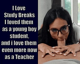 I Love Blowjobs: A Teen Boy's Caption of a Deepthroat with Glasses'