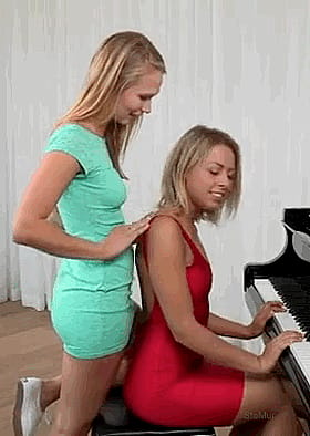 Blonde Lesbian Non-Nude: Two Chicks Playing Piano'