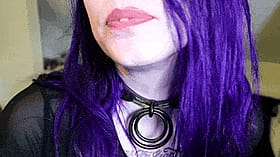 Drooling Over Purple-Haired Goth Chick with Tattoos and Spit'