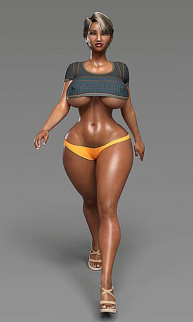 3D Animation of a Busty Babe in a Bikini'