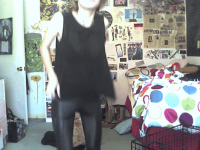 Brunette Babe in Black Leather Dancing Naked picture 1 of 1