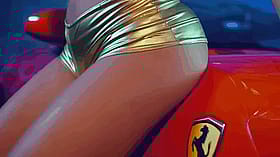 Blonde Babe Riding a Fiery Red F1 Car'
