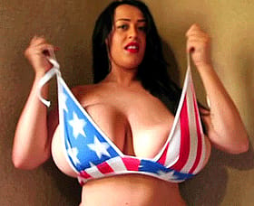 Big Tits Bikini Hottie: Sizzling Latina in a Red, White, and Blue Bikini'