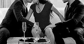 Threesome Thriller: Two Men, One Woman, and a Bunch of Glasses'