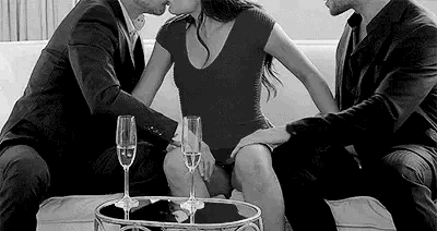Threesome Thriller: Two Men, One Woman, and a Bunch of Glasses picture 1 of 1